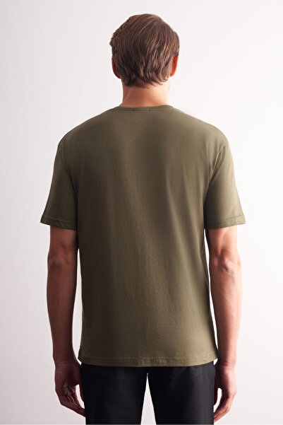 İmza Βασικό μπλουζάκι από βαμβάκι με κοντό μανίκι χακί εφαρμοστό 1011255106