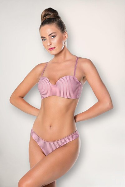 Straplez Pembe Lotus Sütyen ve Slip Külot Takım