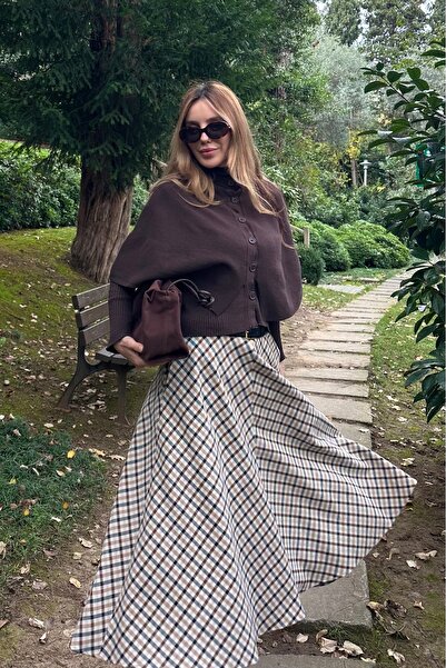 Laluvia Brown Cape Detailed Knitwear Cardigan - 1317