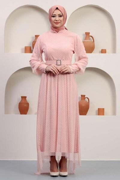 Missvalle Βραδινό φόρεμα σε σκόνη Belt Stone από τούλι 12242