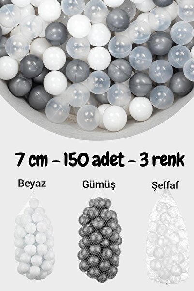 Wellgro 7 Cm Top Havuzu Topu 150 Adet Gümüş, Beyaz, Şeffaf