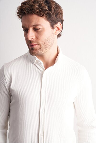 İmza Λευκό Smart Buttoned Collar Μακρυμάνικο Πουκάμισο χωρίς τσέπες εφαρμοστό Casual 1004255169