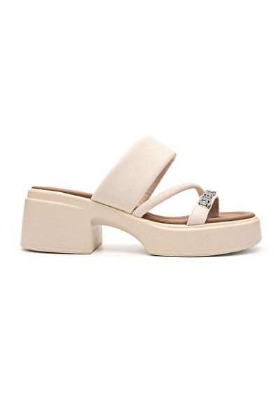 Tmall Women's Slippers, Thick Sole, Made of -Leather, 230-12, Beige