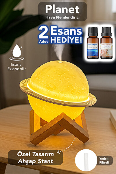 mimtec Gezegen Hava Nemlendirici - 200ml Ahşap Standlı Işıklı Aroma Difüzörü ...