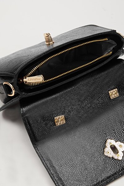 Levidor Geantă de mână și de umăr pentru femei din piele lacuită neagră 930179