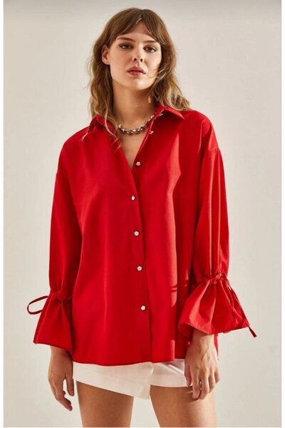 ossons Stone Buttoned Sleeve Gathered Poplin Shirt