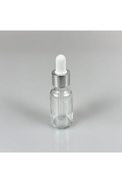 Ahsa Ticaret 3 Pcs 20 Cc Clear Glass Bottle with Dropper - White Spout - Silver Metallic Lid