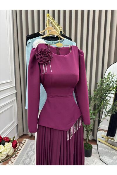 Narin Elegant pleated evening dress with a shoulder flower and flowing beading – a luxurious and stylish design