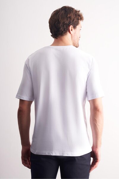 İmza Λευκό μπλουζάκι με κοντό μανίκι εφαρμοστό βαμβακερό βασικό μπλουζάκι 1011255106