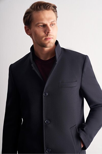 İmza Dark Navy Blue Judge Collar Classic Slim Fit Flexible Coat 1008255162