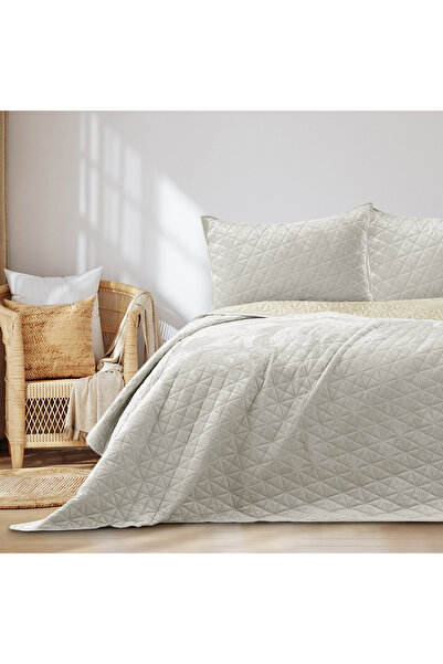 Amelia Home Quilted velvet bedspread, Laila, 180-190 g/m2, 200 x 220 cm, light beige
