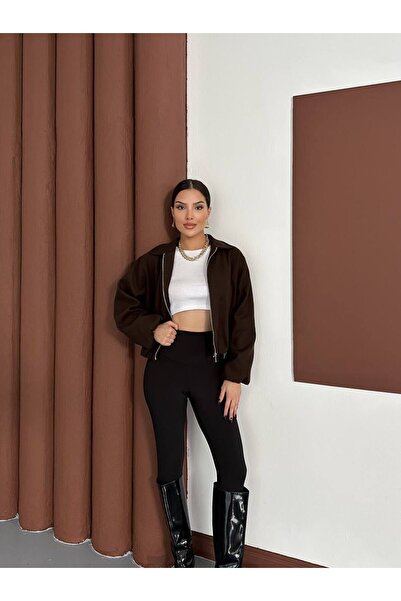 TRENDLİA Women's Zippered Pocket Bomber Jacket