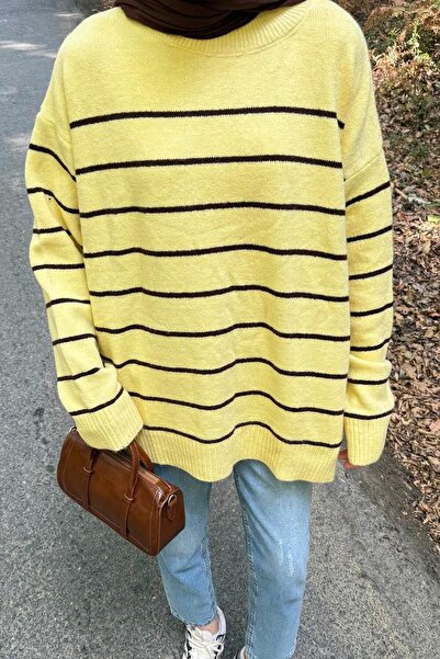 lamelif Πλεκτό πουλόβερ με ρίγες κίτρινο