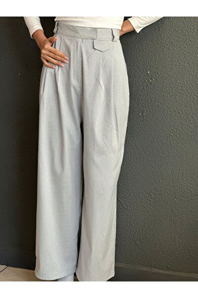 Gönülden Tasarım Dark Blue Striped Women's Loose Pants Size L