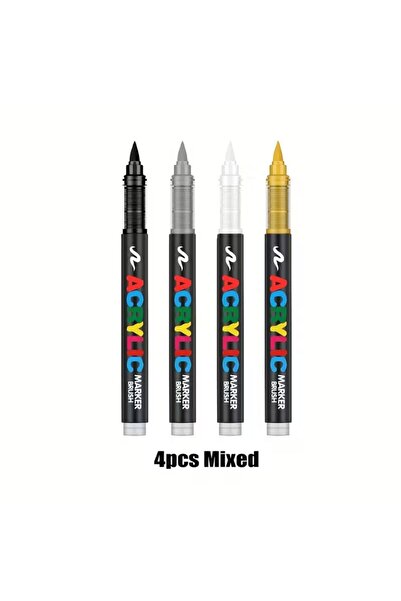 Art Tone مجموعة أقلام تحديد أكريليك مكونة من 4 قطع باللون الذهبي والفضي والأس...