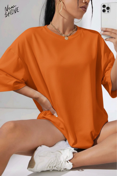 New Shine تي شيرت قصة فضفاضة للجنسين غير مطبوع