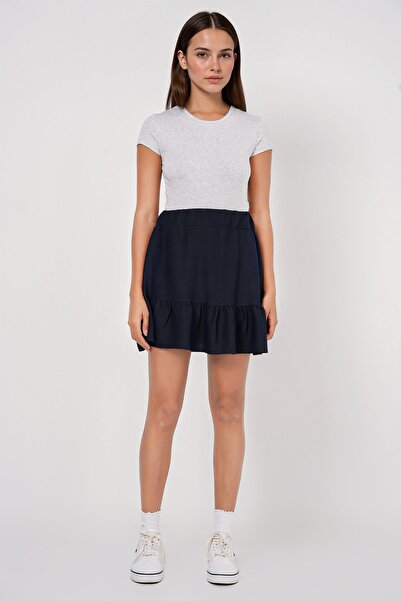 Hiccup Bdart Textured Mini Knitted Skirt with Drawstring Detail