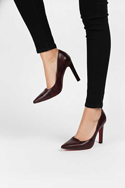 Extra Shoes İstanbul Women's Burgundy Snake Patterned Mirrored Jurdan Stiletto