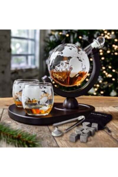 MIKAMAX Deluxe Globe Drink Decanter Gift Set with 2 Glasses and Accessories