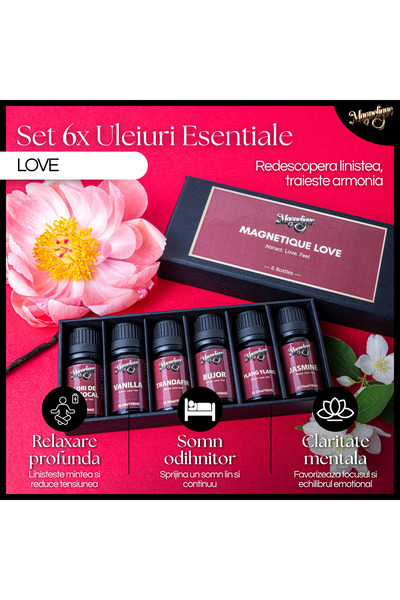 Magnetique Set of 6 Aromatherapy Essential Oils, Magnetique Love, essences of love, authentic connection, 6x10ml
