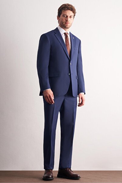 İmza Navy Blue Mono Collar Self-Striped Pattern Stretchy 4 Drop Comfort Fit Classic Suit 1001255159