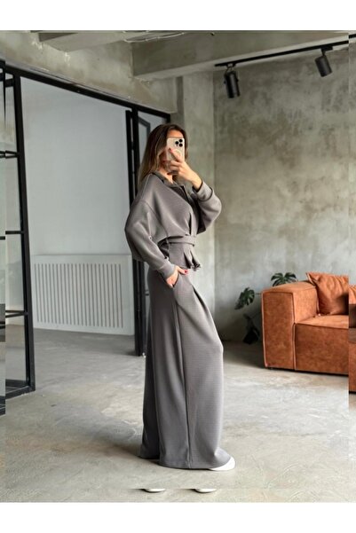 ForOus Smoked Pants with Detail Zipper and Belt Set