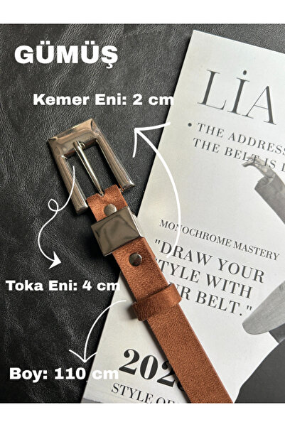 LİA KEMER Cadence U Patterned Suede Women's Silver Buckle Belt Jacket Belt Dress Belt Trouser Belt