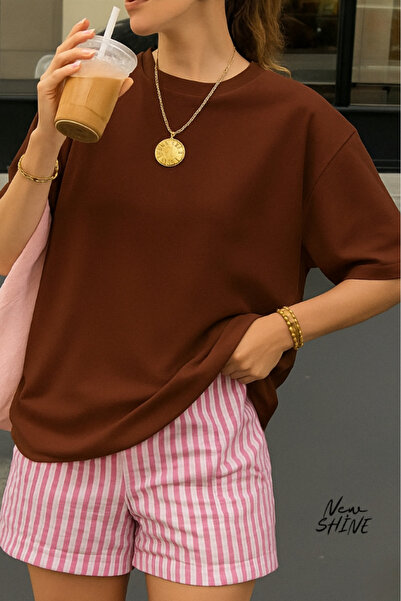 New Shine تي شيرت قصة فضفاضة للجنسين غير مطبوع