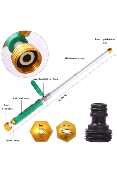 sz master bilişim Yüksek Basınçlı Su Tabancası Bahçe ve Araç Yıkama İçin Çok Fonksiyonlu Metal Gövde Pratik Kullanım