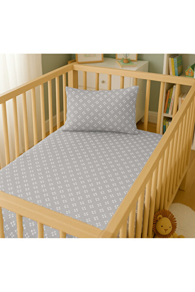 ngn collection طقم من قطعتين من ملاءات السرير المرنة وأغطية الوسائد المصنوعة من قماش البوبلين القطني 100% لسرير بارك |   60×120 سم 35×45 سم