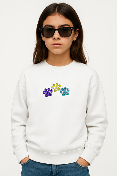 BLITZIST Stone Print Paw Figure 3 Thread Crew Neck Girls' Sweatshirt (4-13 Years)