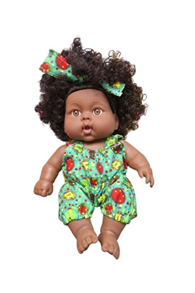 Generic دمية طفلة سوداء - لعبة محاكاة واقعية أفريقية مع ملابس زرقاء وخضراء