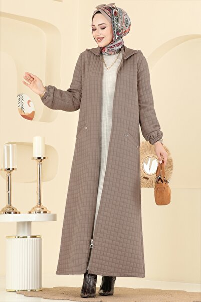 ModaMerve Çıkarılabilir Kapüşonlu Kapitone Ferace 1998TRT545-MS Koyu Vizyon