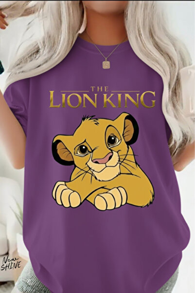 New Shine تي شيرت الأسد الملك مطبوع قصة فضفاضة