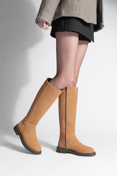 Marjin Women's Daily Riding Boots Zunet Tan Suede
