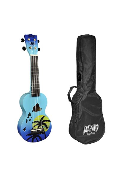 Mahalo MD1HABUB – Set ukulele sopran Designer Series, Hawaii Blue Burst, cu husă