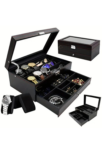 AVA-STARS Storage box for watches and accessories, Carbon fiber exterior, Acr...