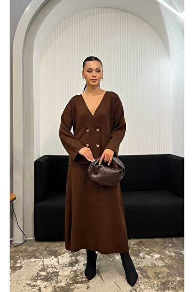 GİYSİ DÜNYASI 57 Knitwear Fabric Jacket Skirt 2-Piece Set