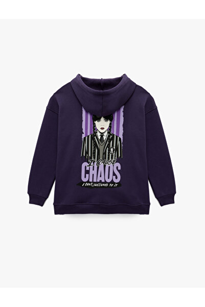 Koton Φούτερ με άδεια χρήσης Wednesday με τσέπη καγκουρό με κουκούλα στο πίσω μέρος με τύπωμα oversized