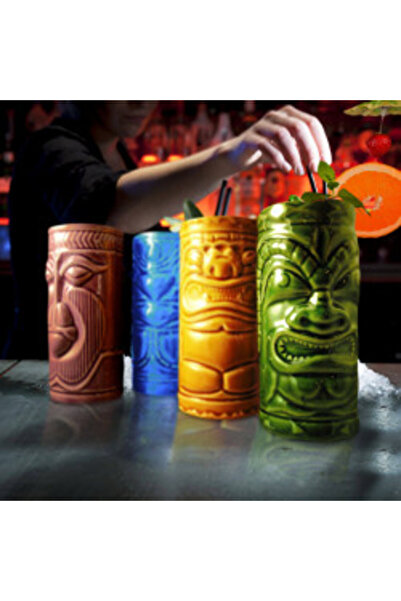 MIKAMAX Set 4 colored Tiki cups