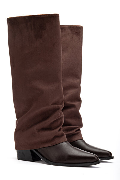 DENORA Brown Matte Leather Suede Pointed Toe Flat Trousers Boots