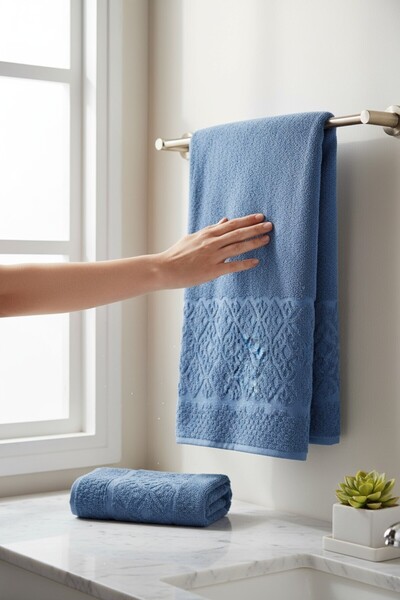 SAVESSA Authentic Series Color Blue 2-Piece Towel Set 50X100 cm Extra Soft Te...