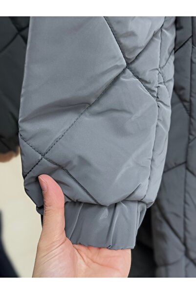 BENAHOLL Belola Hooded Fur Lined Waist-Tightening Hidden Zipper Quilted Coat-En2024 Anthracite