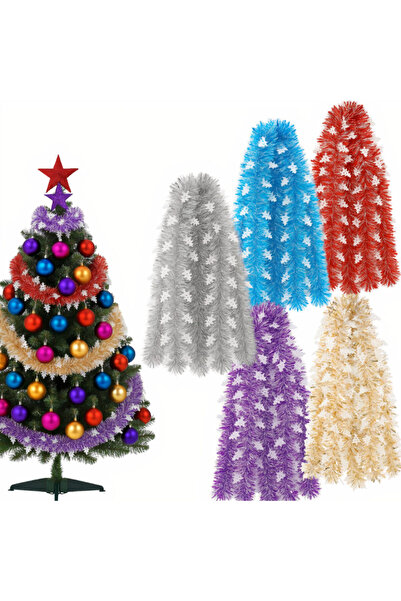 First Choice 10 Christmas Tinsel 10/pack with White Decorative Flakes, 180x10cm, Various Colors (Wholesale)