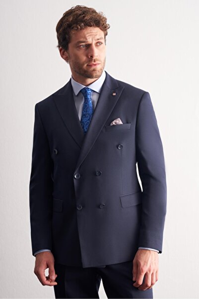 İmza Dark Navy Sword Collar Full Lining 6 Drop Slim Fit Suit 1001255158