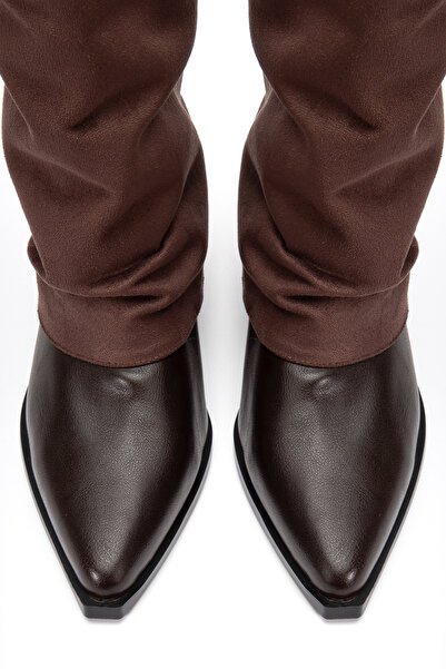 DENORA Brown Matte Leather Suede Pointed Toe Flat Trousers Boots