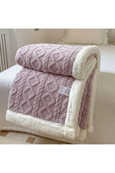 Super Elegant Pucioasa Thick Double Cocolino Blanket, Super Elegant Pucioasa, 200x230 cm, Lilac, with Fur