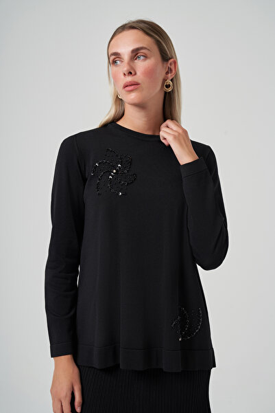 Nuss Stone Detail Skirted Knitwear Set 1352 Black