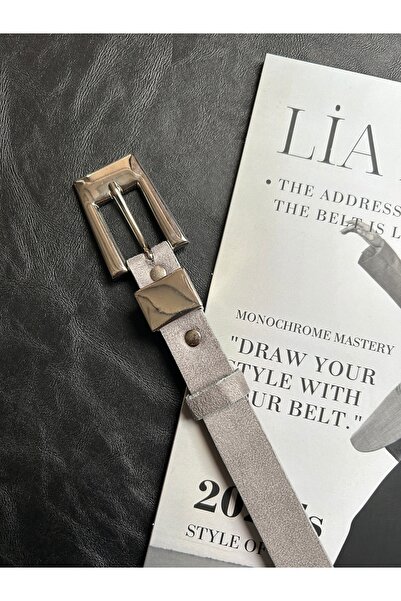 LİA KEMER Cadence U Patterned Suede Women's Silver Buckle Belt Jacket Belt Dress Belt Trouser Belt