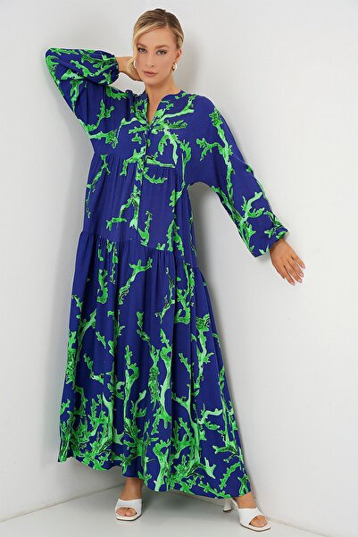 Hiccup Bdart Buttoned V-Neck Patterned Maxi Dress
